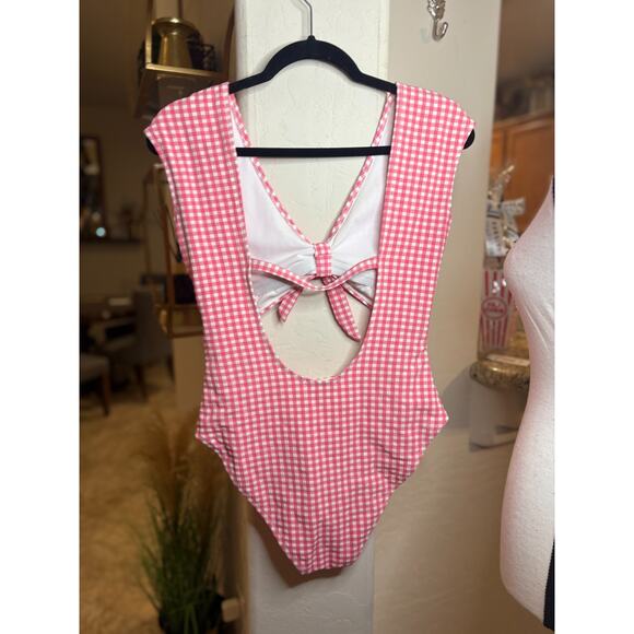 Jessica Simpson Women's Bow Cap Sleeve One-Piece Swimsuit, Pink, S - Picture 4 of 5